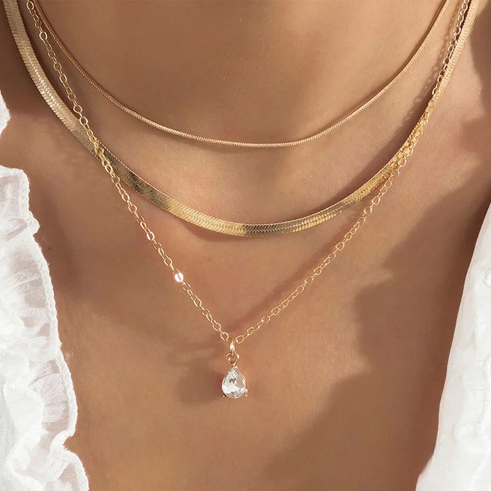 Layered Gold Zirconia Pendant Necklace
