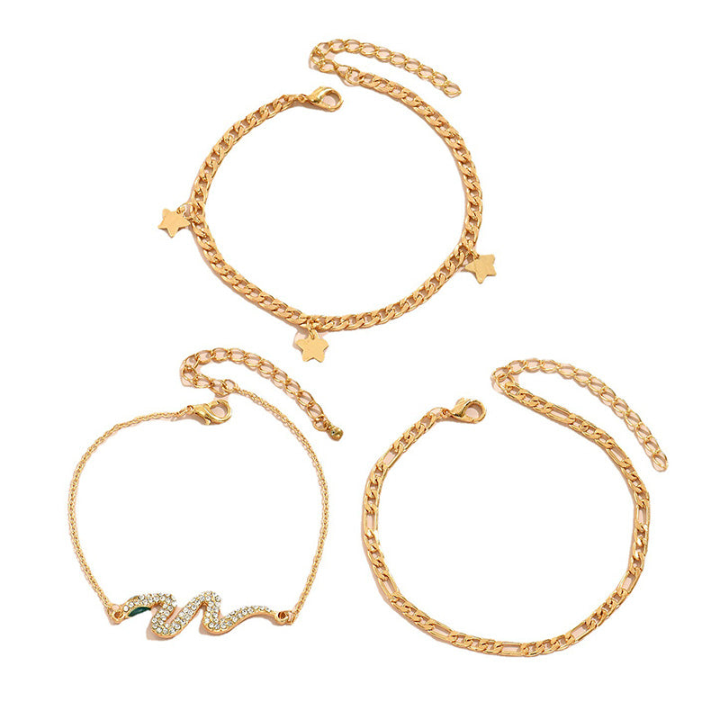 Snake Star Chain Anklet 3Pcs Set