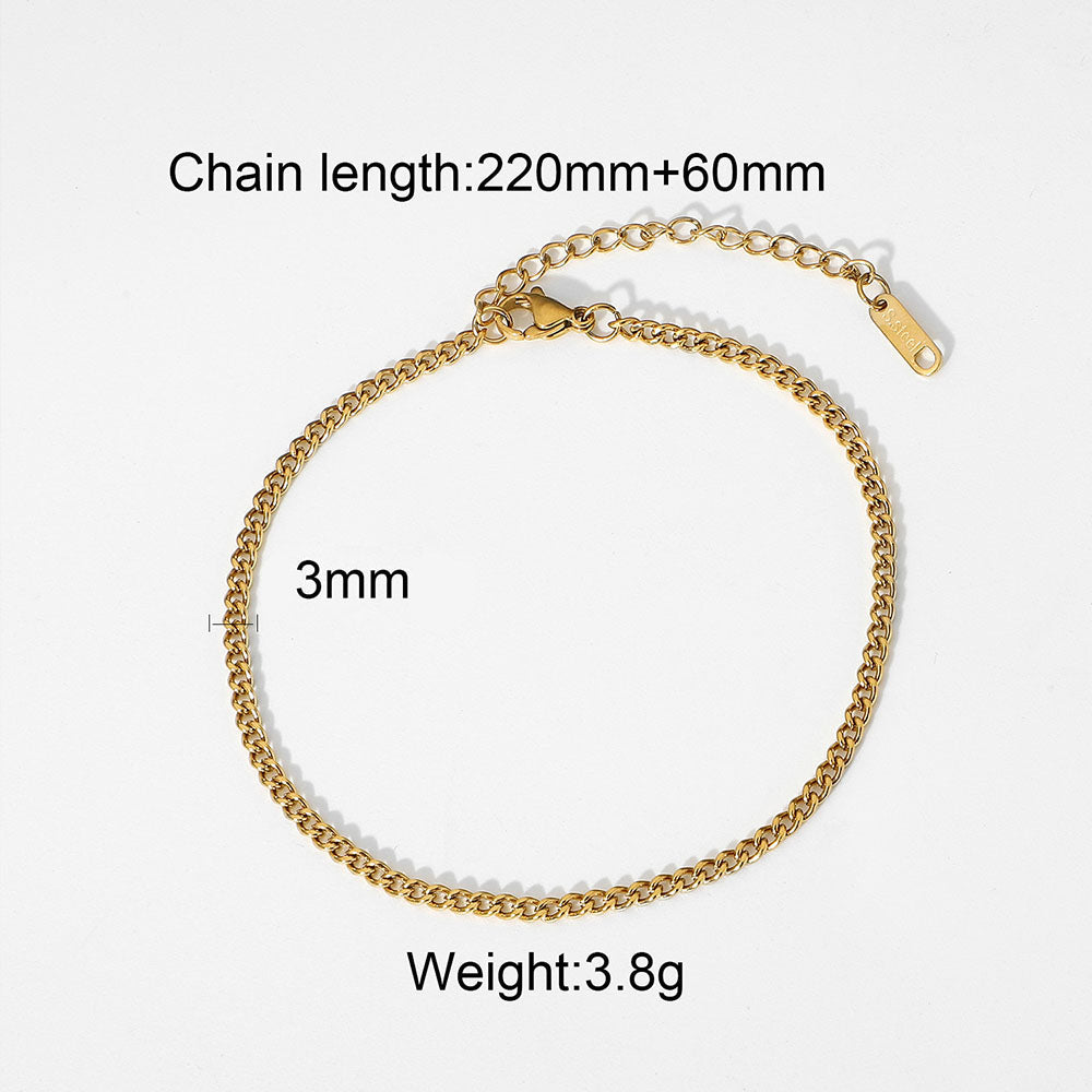 3mm 6mm 8mm Handset Miami Cuban Chain Anklet