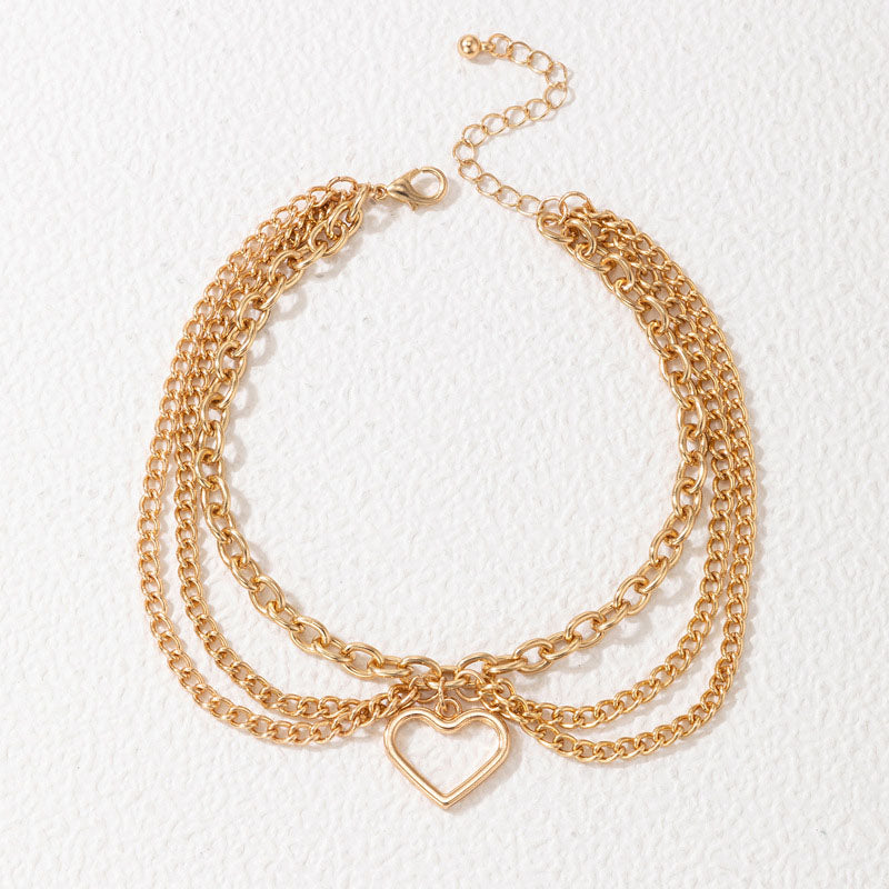 Lux Heart Charm Layered Anklet