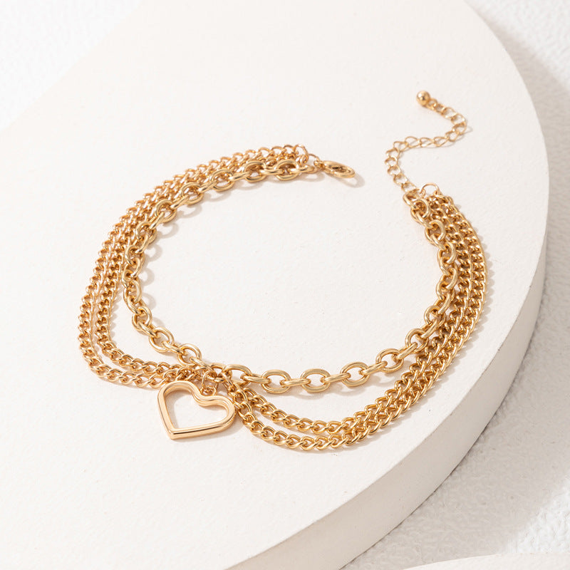 Lux Heart Charm Layered Anklet