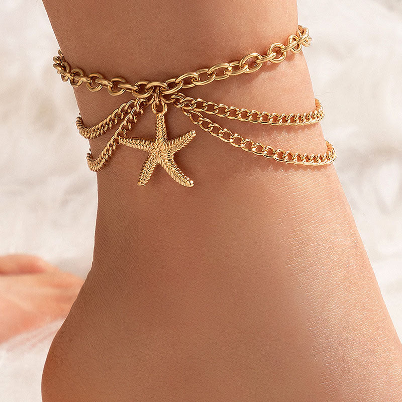 Starfish Charm Layered Anklet