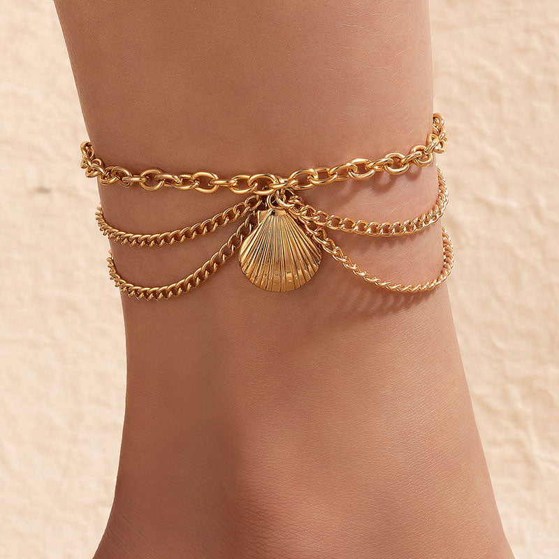 Shell Charm Layered Anklet