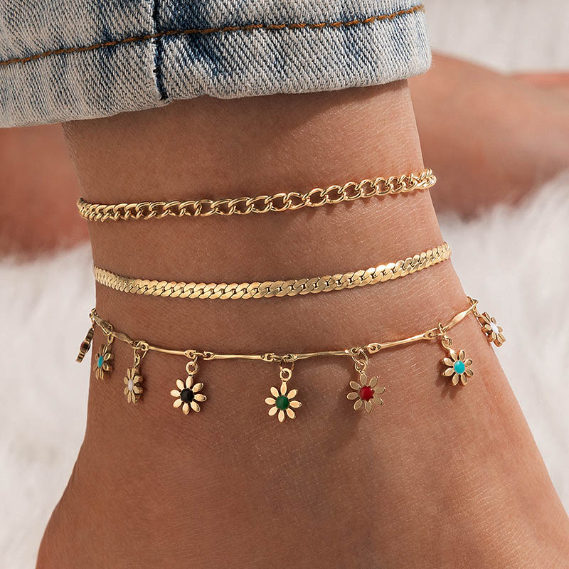 Elegant Flower Charm Anklet Set