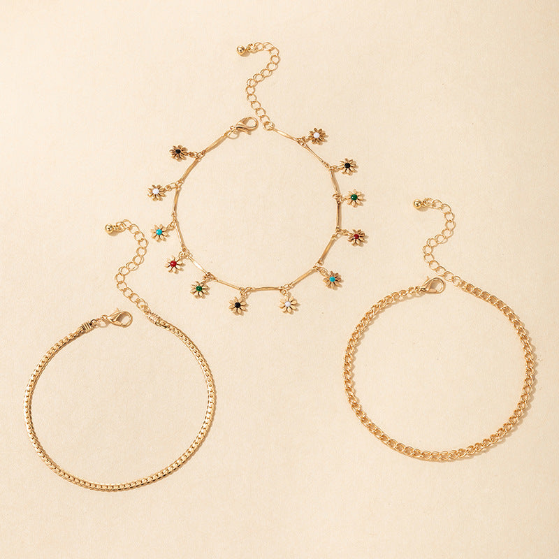 Elegant Flower Charm Anklet Set