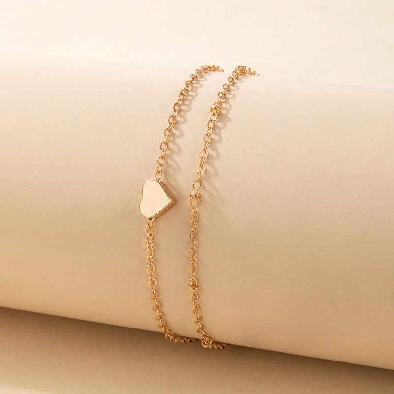 Simple Heart Charm Layered Anklet