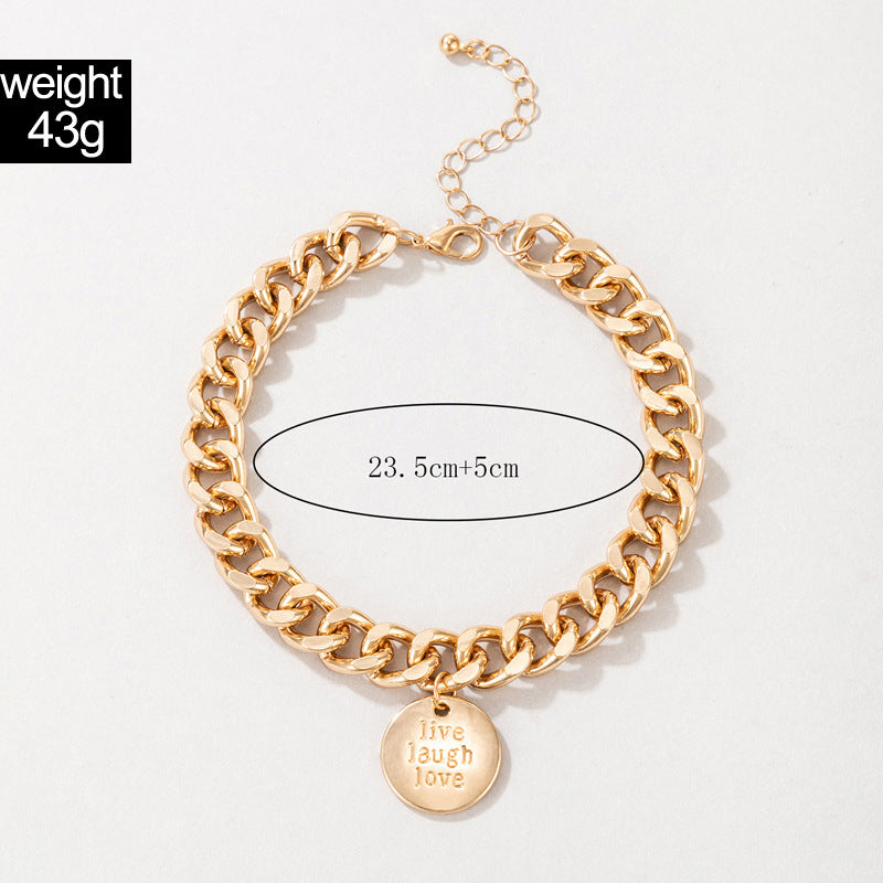 Live Laugh Love' Round Charm Cuban Anklet