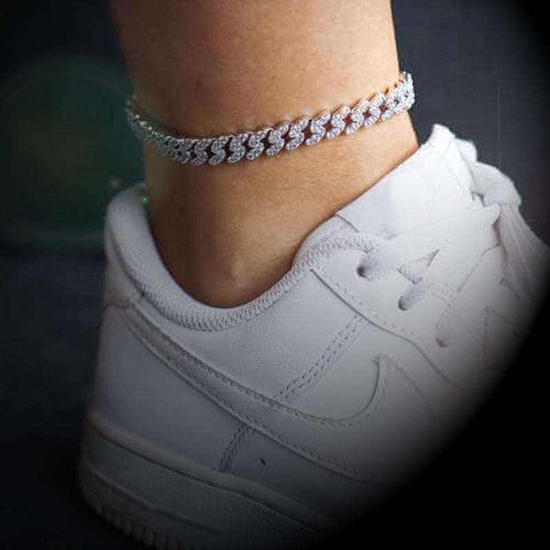 8mm Iced Cuban Link Anklet in White Gold