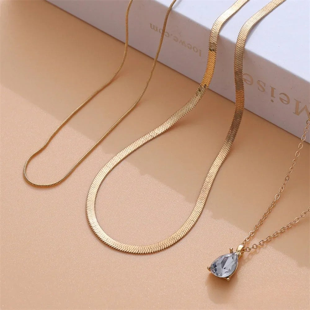 Layered Gold Zirconia Pendant Necklace