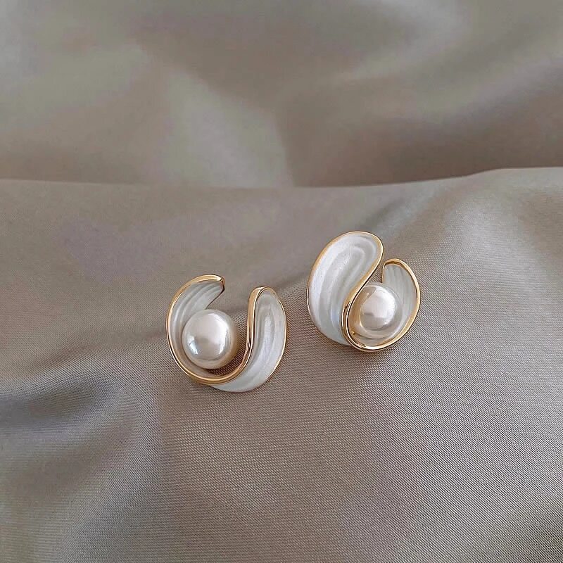 Luxury Natural White Opal Earrings with Pearls Gold