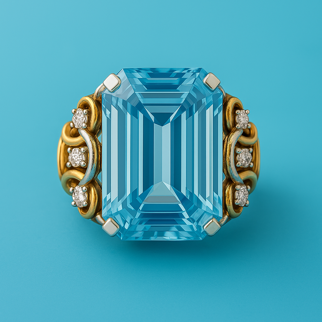 VINTAGE BLUE ZIRCONIA LAYERED GOLD RING