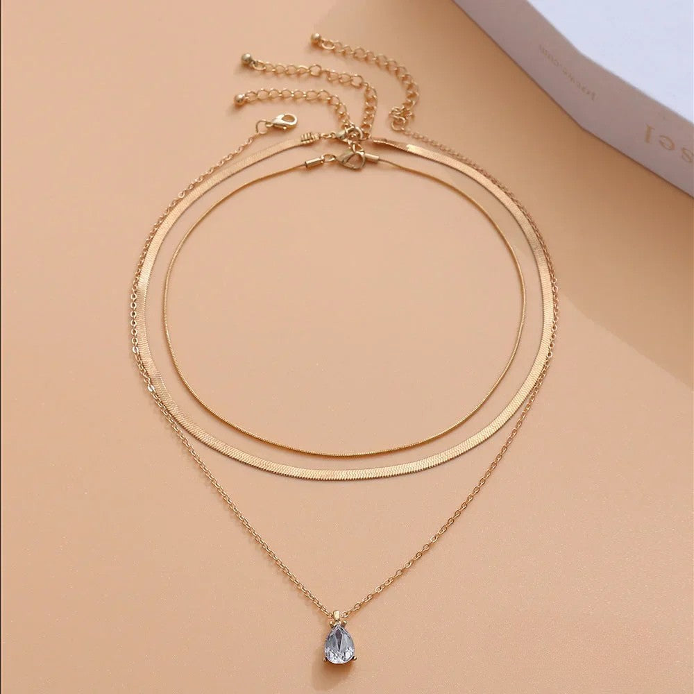 Layered Gold Zirconia Pendant Necklace