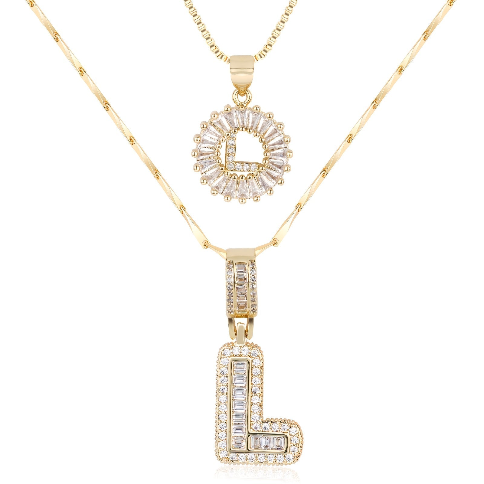 2pc 14k Diamond Letter Initial Necklaces