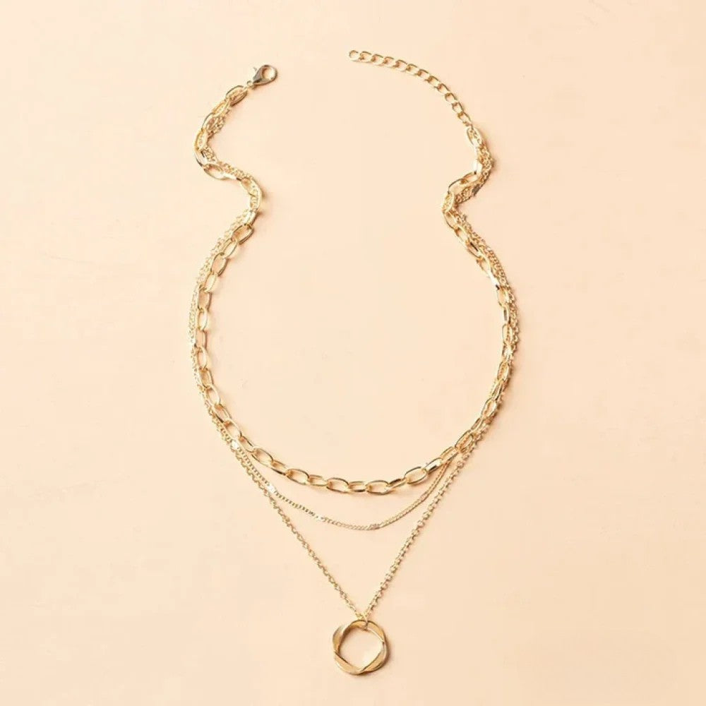 Vintage Gold Layered Chain & Pendant Necklace