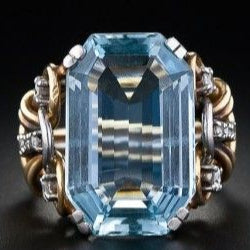 VINTAGE BLUE ZIRCONIA LAYERED GOLD RING