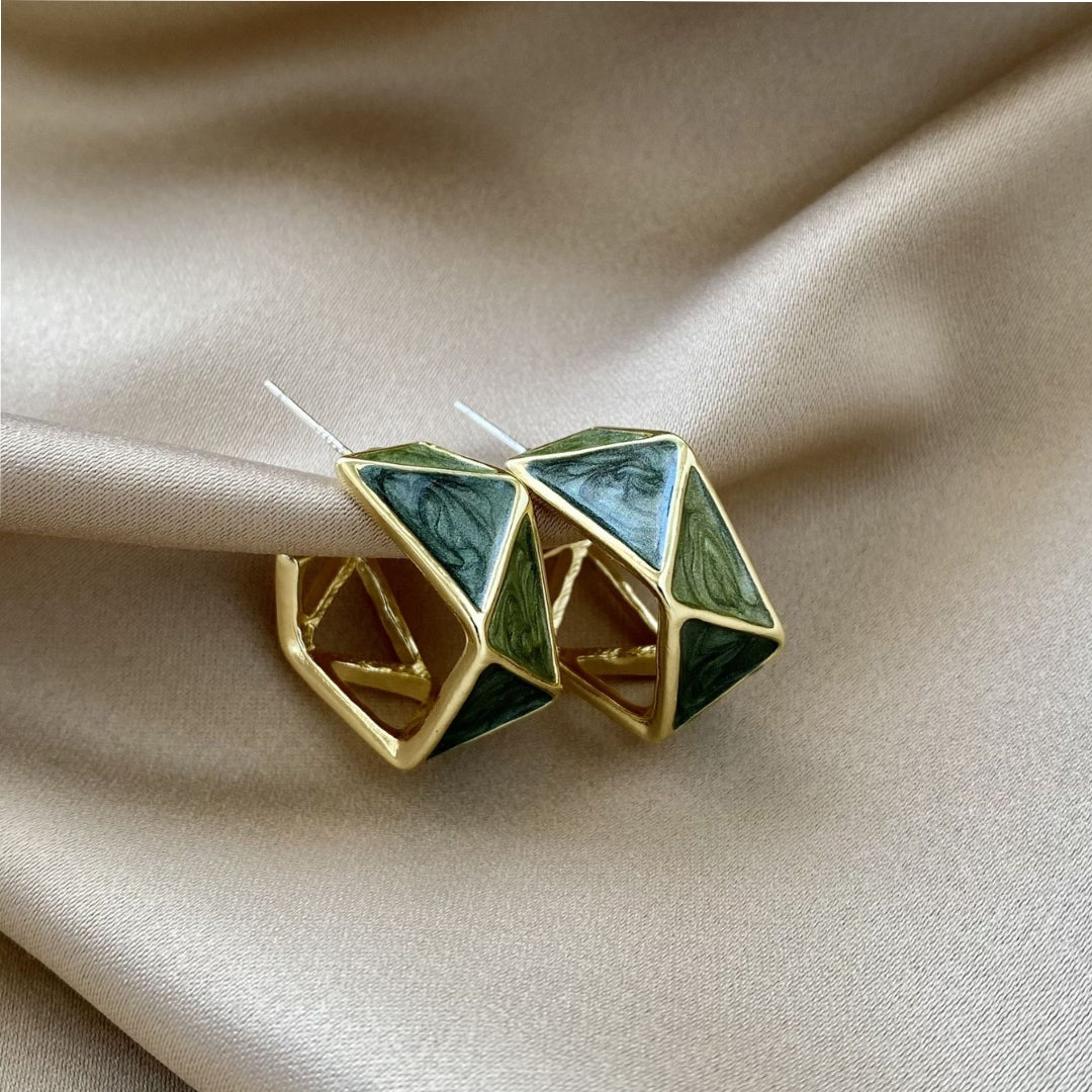 Geometric with Green Enamel in Gold