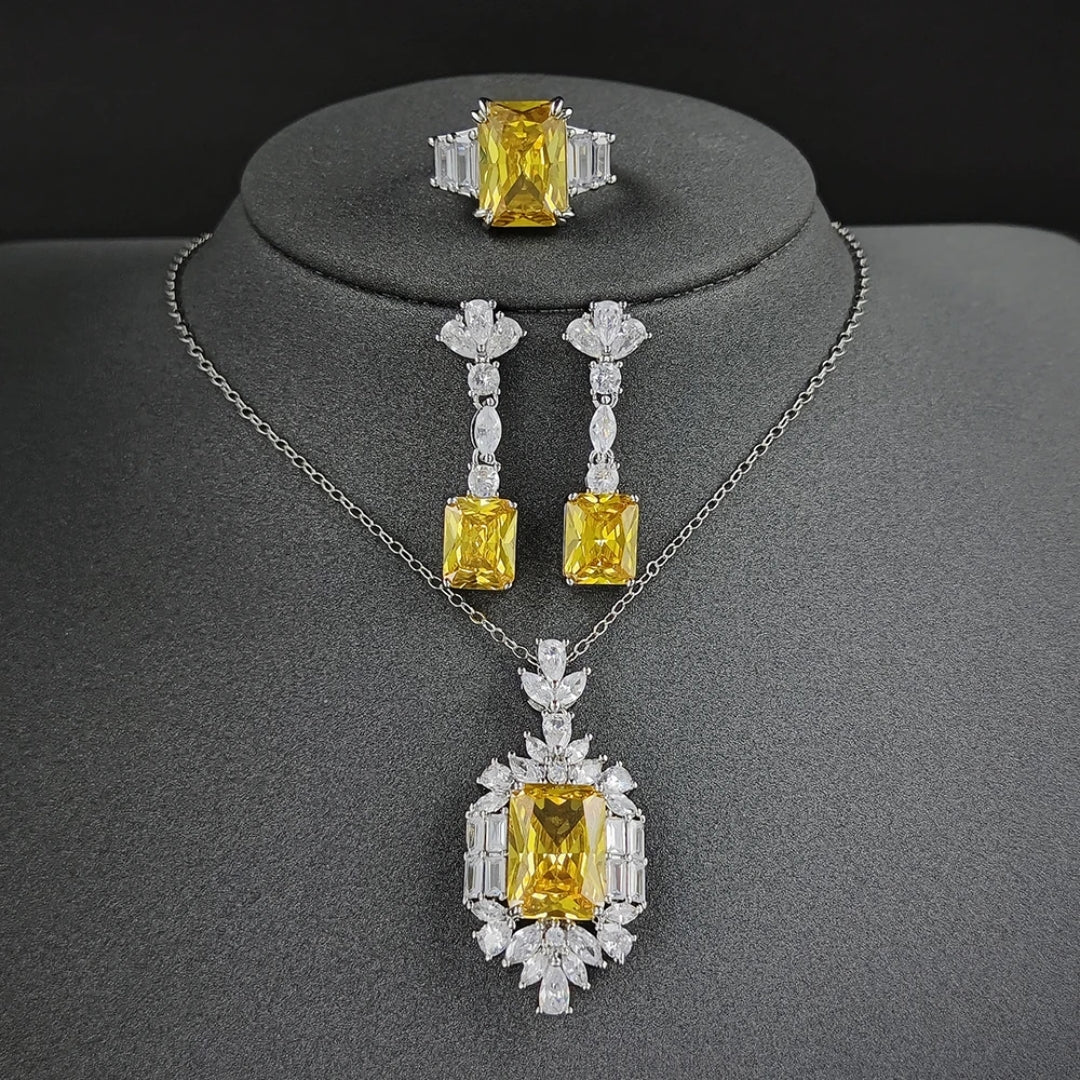Set Necklace + Yellow Crystal and Zirconia in Silver