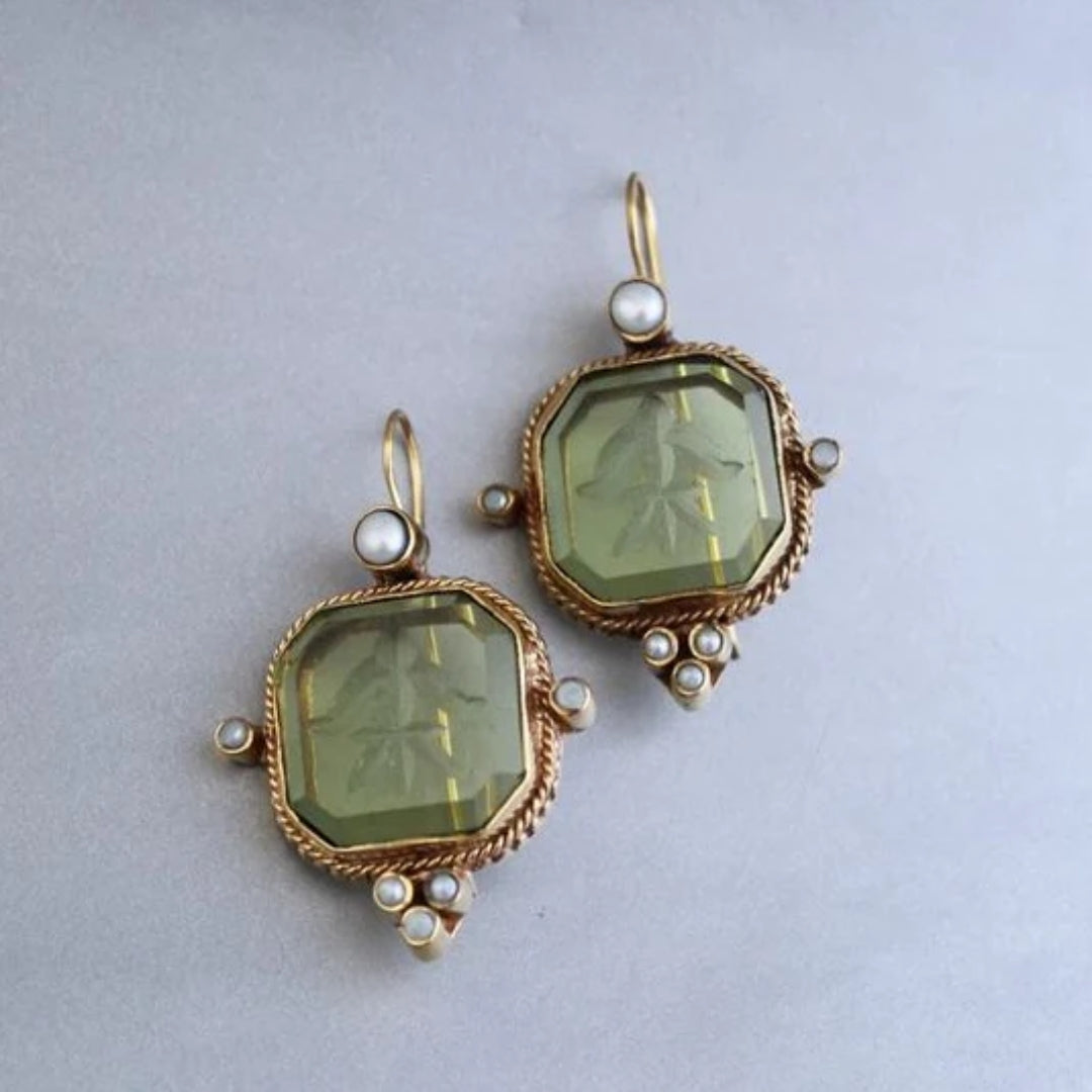 Green Crystal Vintage Earrings