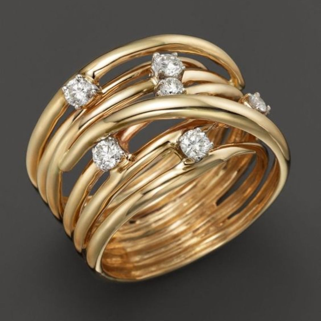 Delicate vintage-style gold ring with cubic zirconia