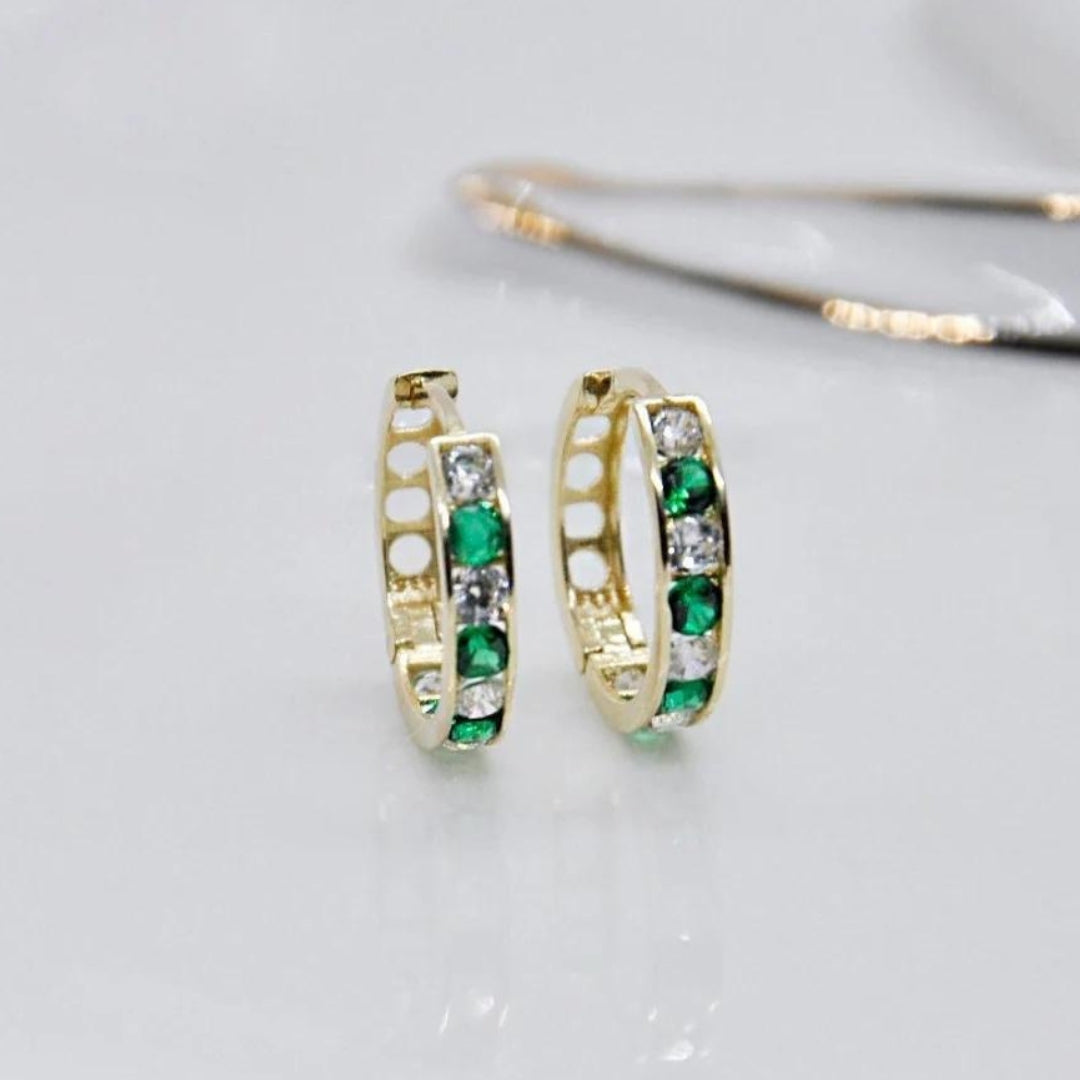 Green Crystal with Zirconia in Gold