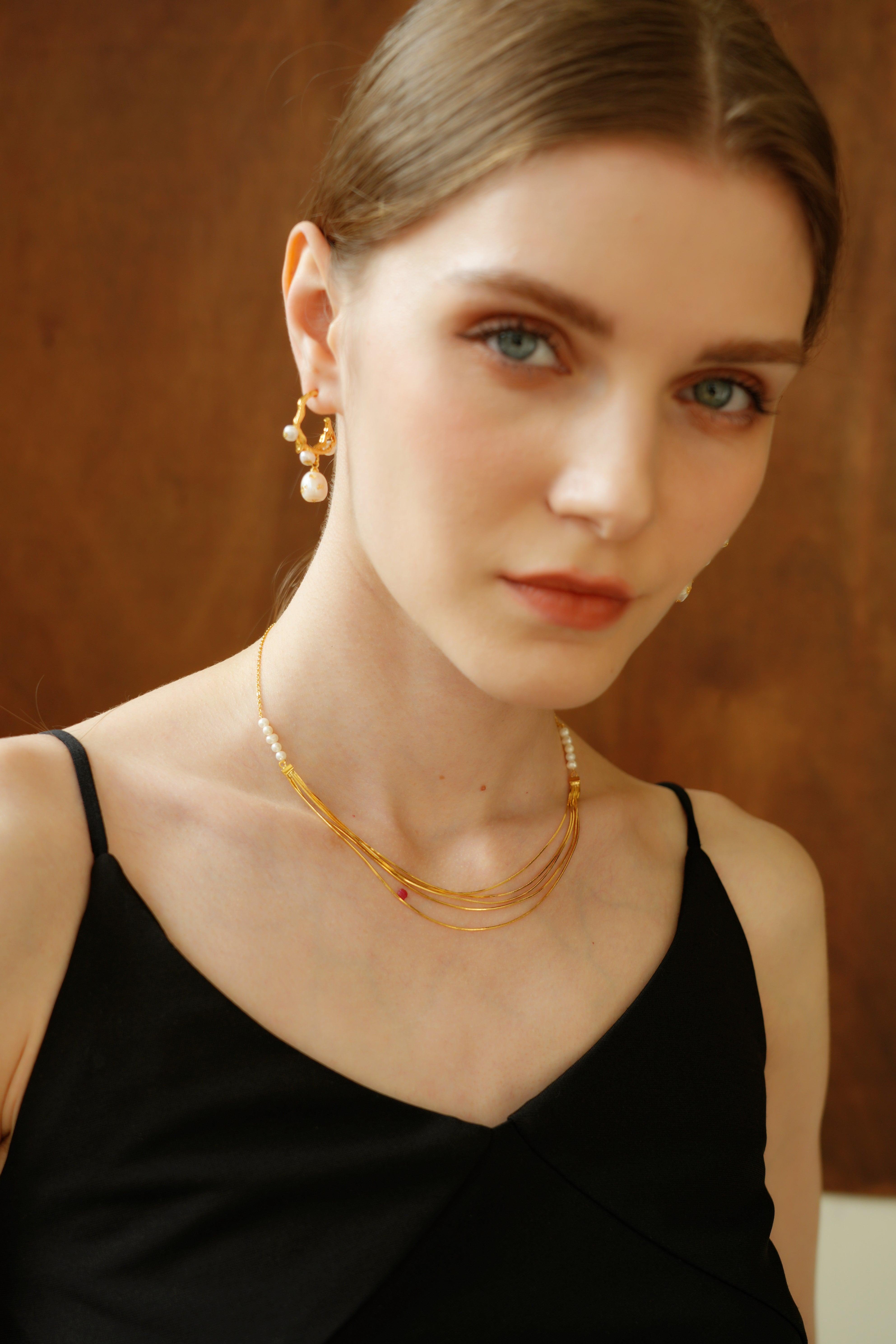 Calithra Gold Pearl Beaded Necklace