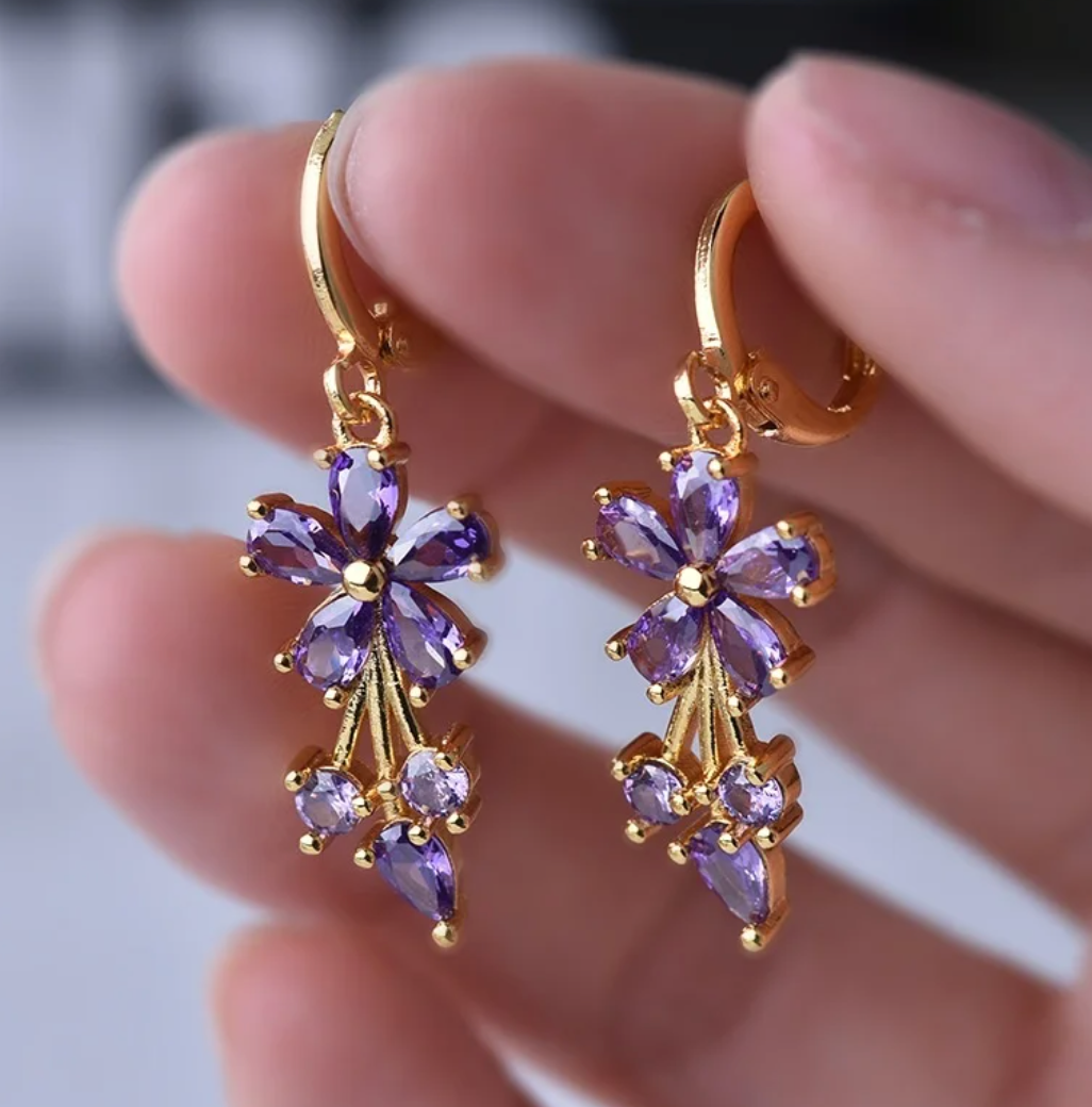 Amethyst Daisy Earrings in 18K Gold Plating