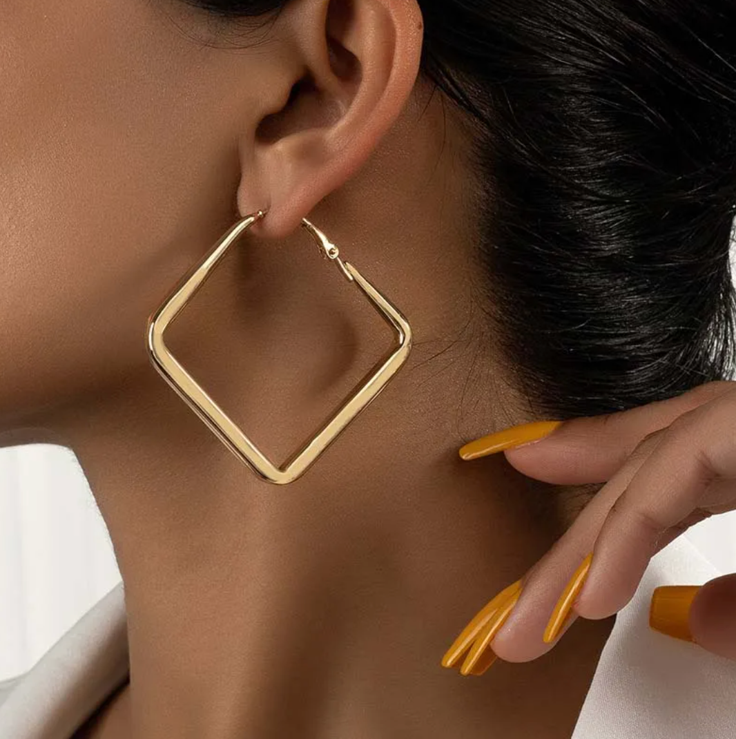 Large Square 18K Gold Plated Earrings
