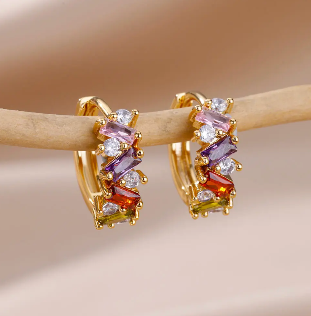 Multicolour Hoop Earrings with Space Crystals in 18K Gold Plating