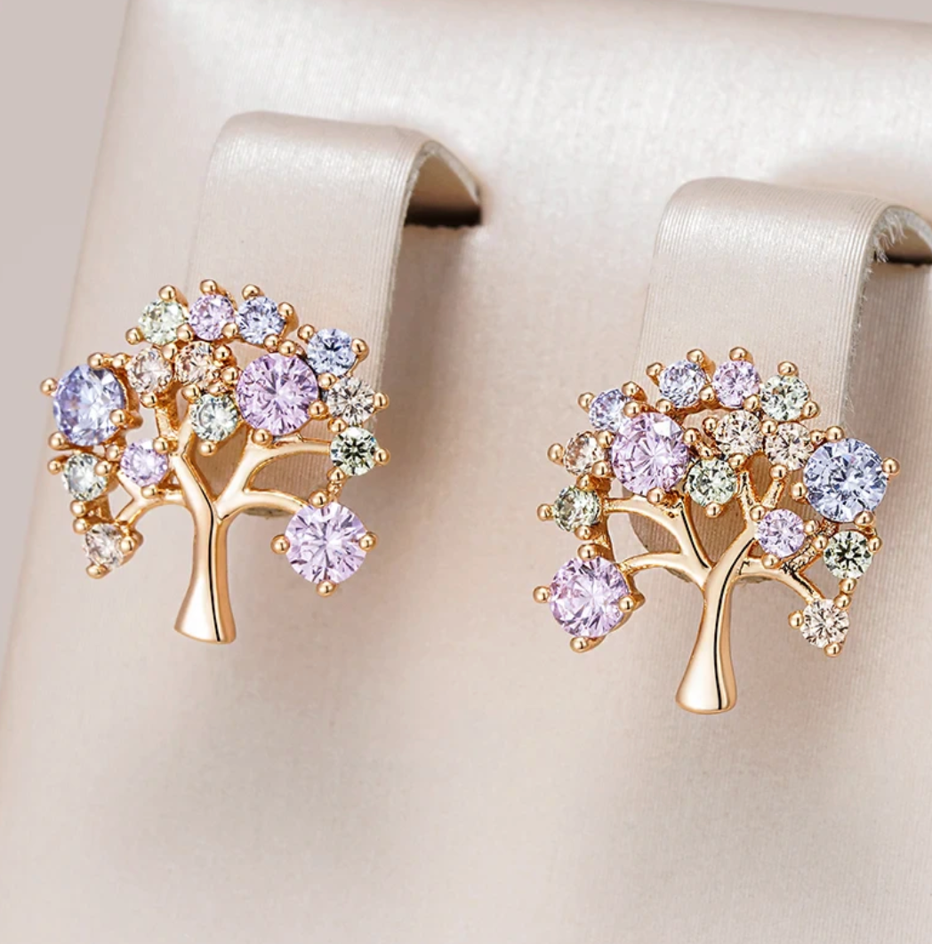Multicolour Tree of Life Button Earrings in 18K Gold Plating
