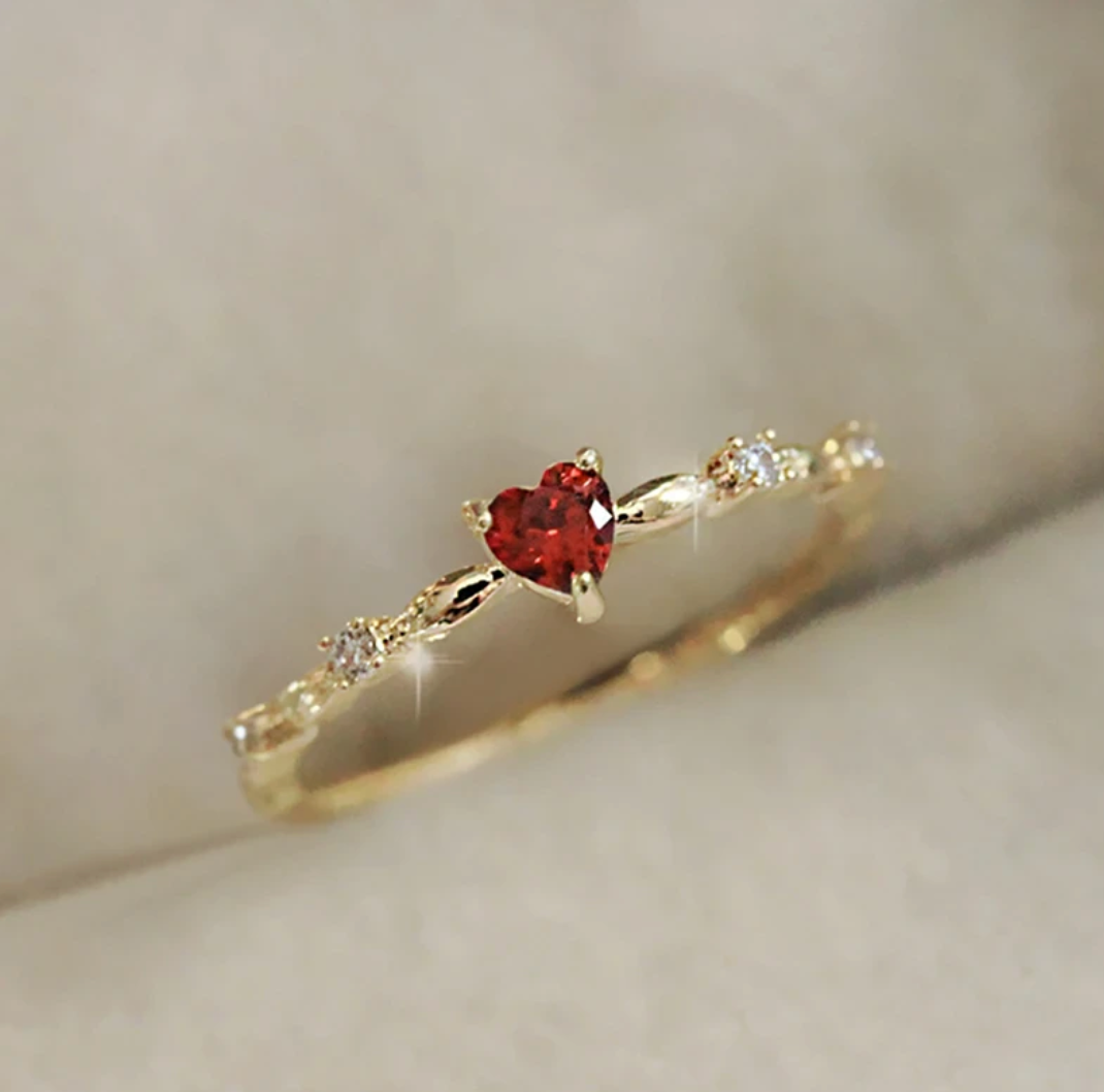 Love Ring with Red Heart in 18K Gold Plating