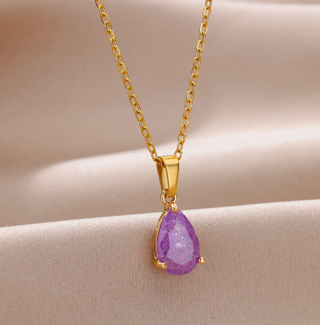 18K Gold Plated Necklace with Zodiac Amethyst Stone