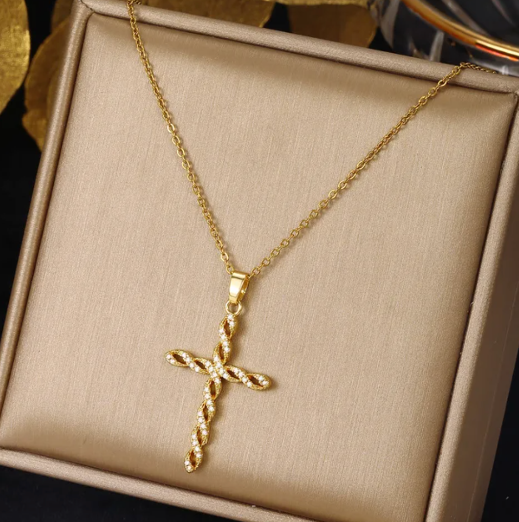 Intertwined Cross Necklace in 18K Gold Plating
