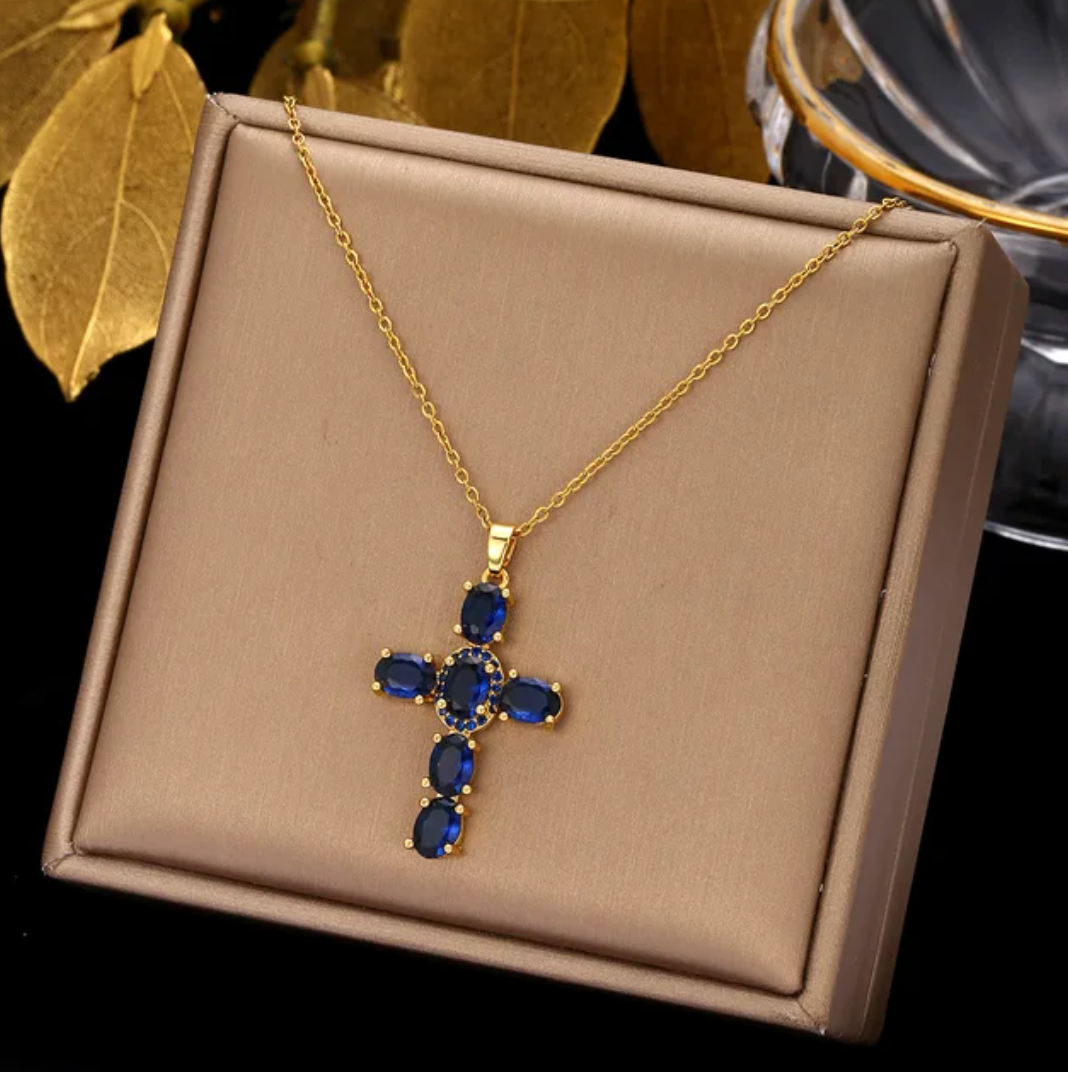 18K Gold Plated Necklace with Crystal Cross
