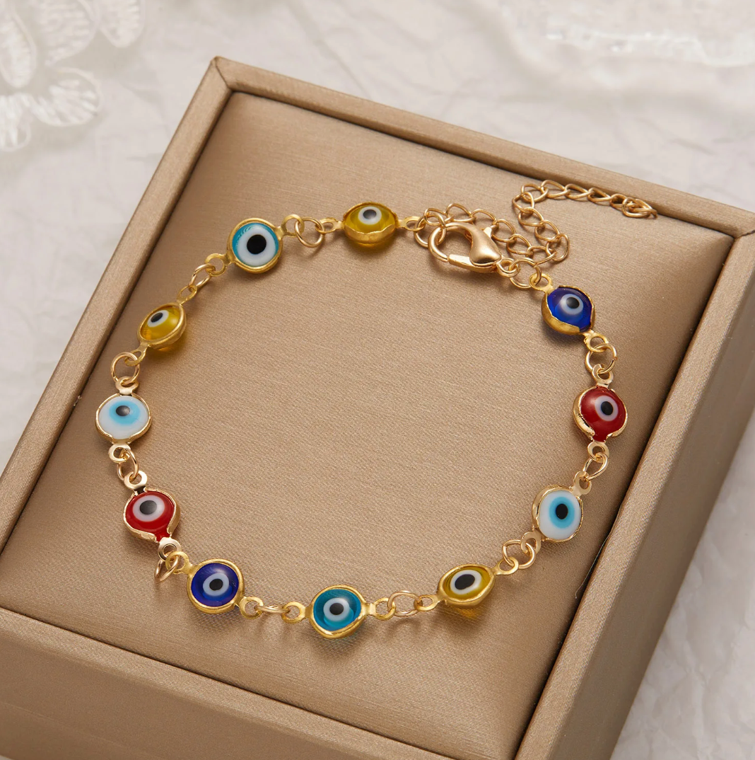 Multicolour 18K Gold Plated Bracelet Against Evil Eye