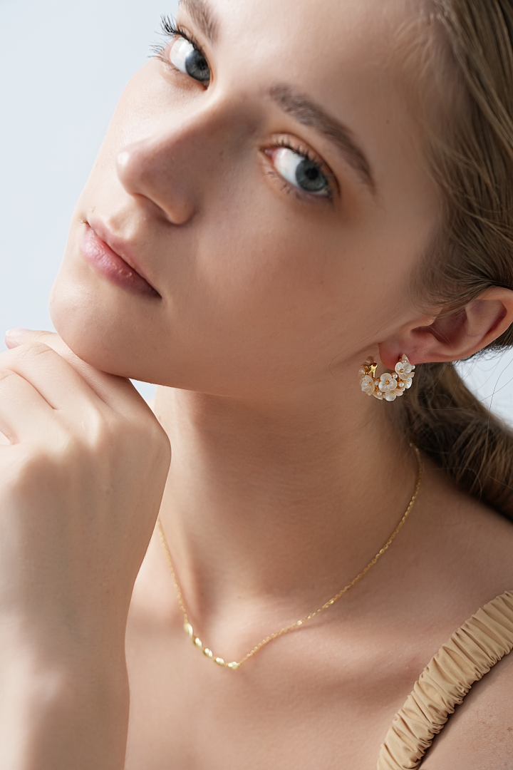 Celine Floral Pearl Hoop Earrings