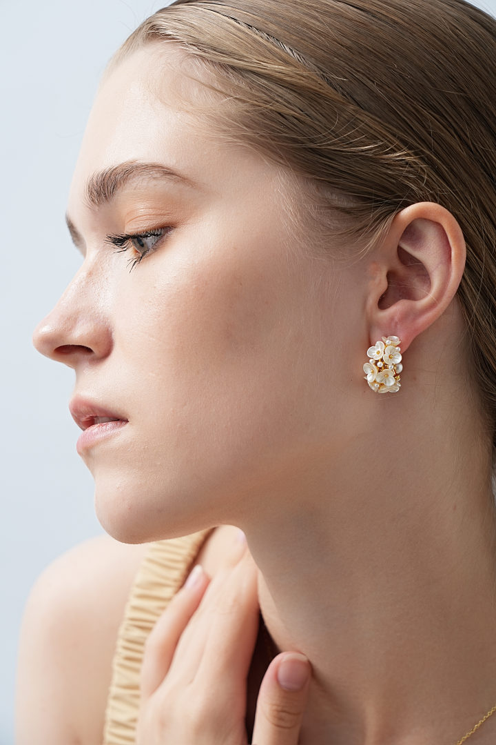 Celine Floral Pearl Hoop Earrings