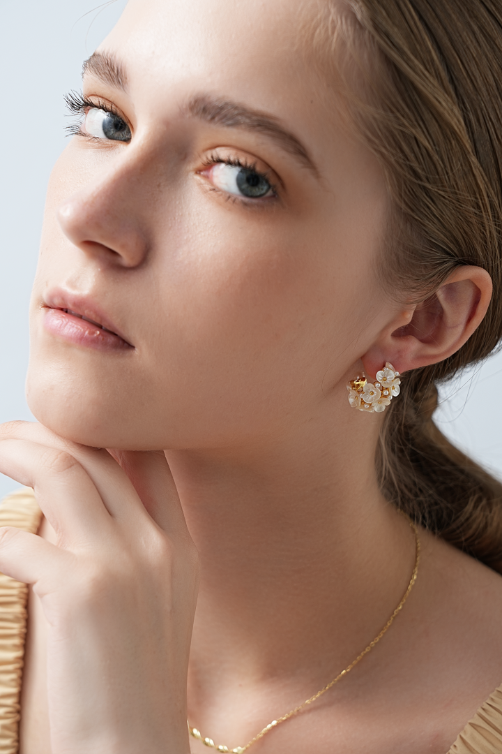 Celine Floral Pearl Hoop Earrings