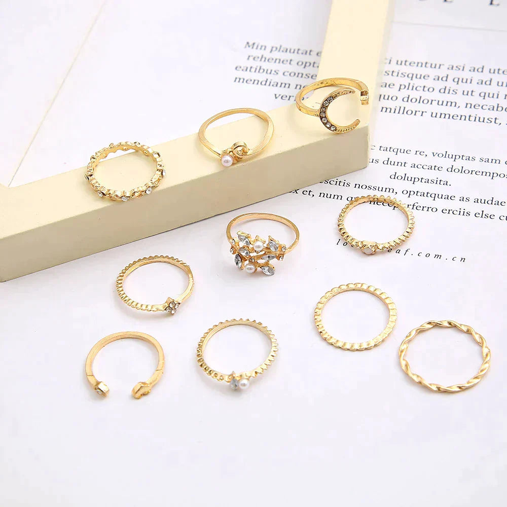 10 PACK BOHEMIAN SILVER & GOLD PLATED RINGS