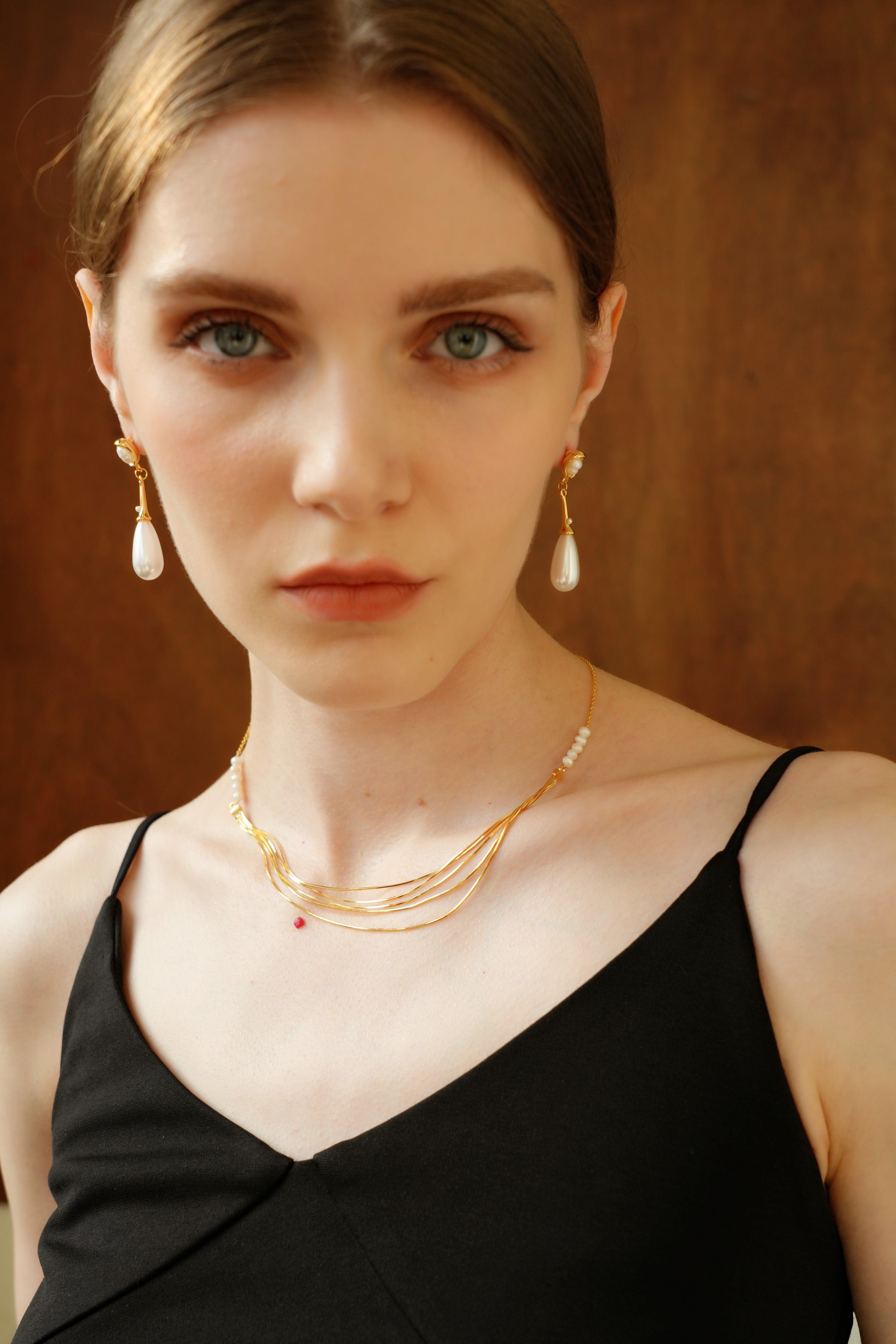 Calithra Gold Pearl Beaded Necklace