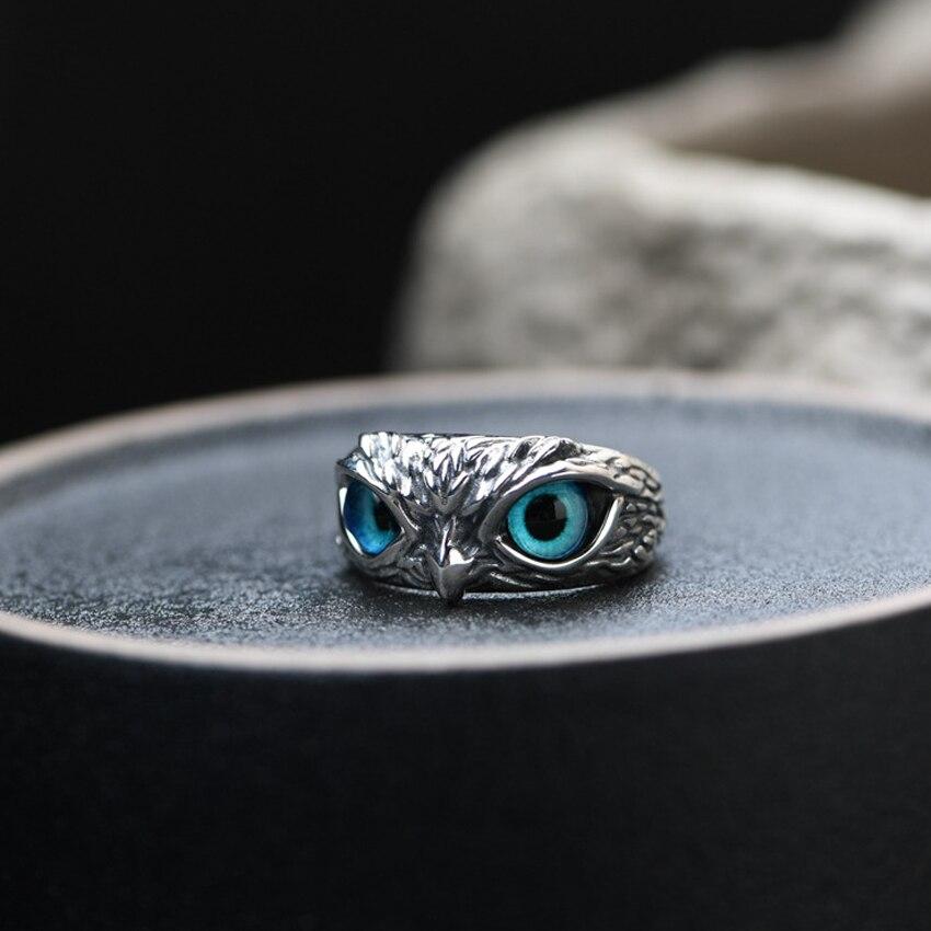 Adjustable Good Luck Owl ring in silver and opal
