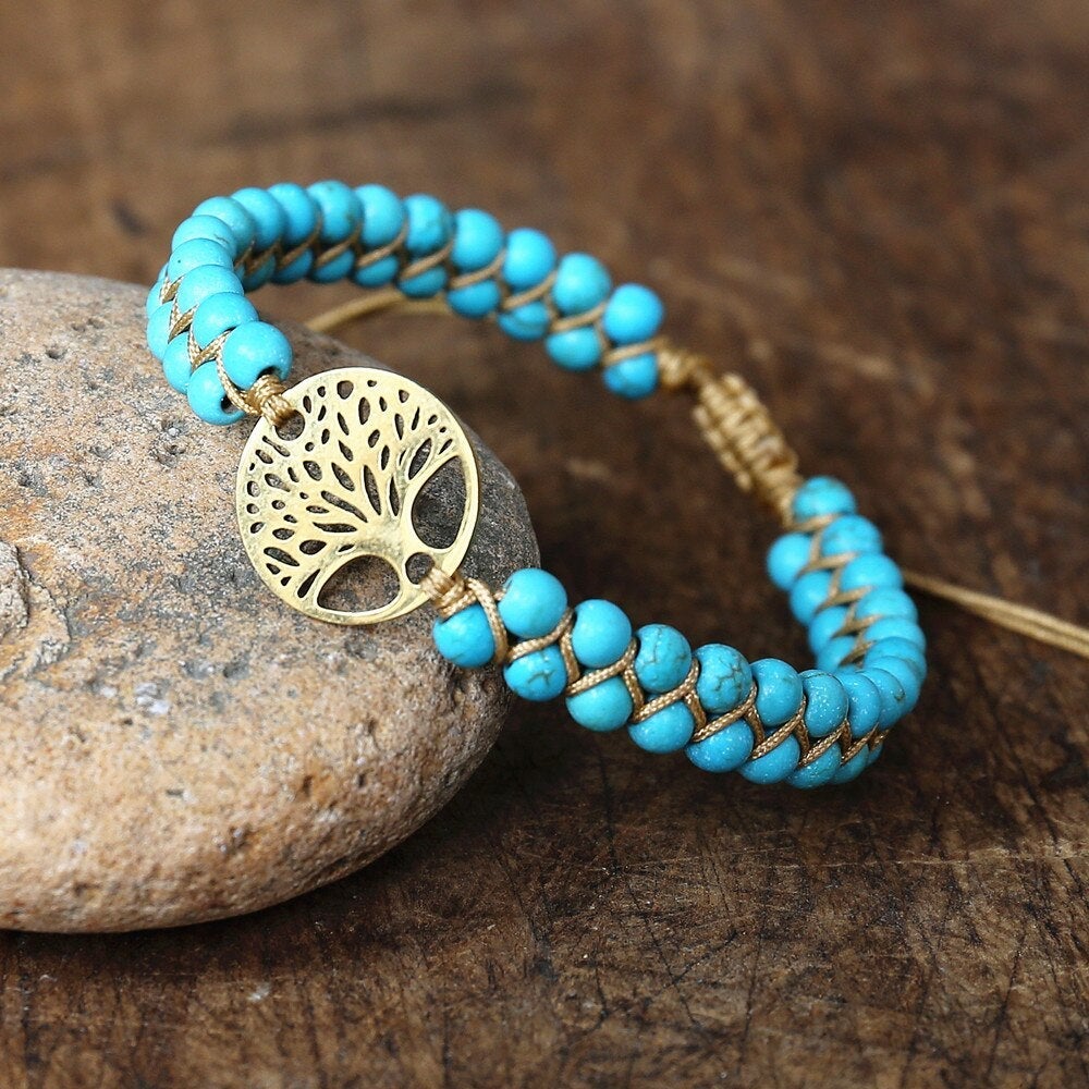 Handmade Turquoise Stone Tree of Life Bracelet