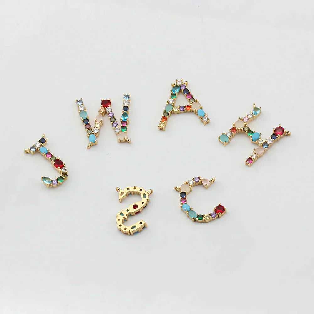 Necklace with Initials and Gemstones in 18K Gold Plating