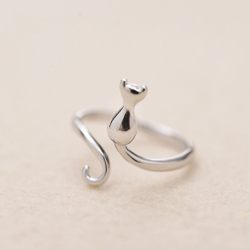 Adjustable Cat-Shaped 925 Silver Ring