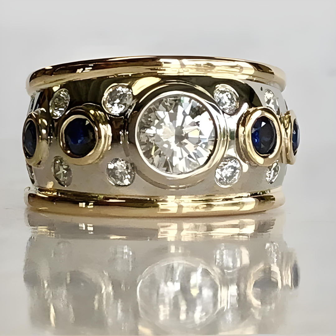 VINTAGE GOLDEN INLAID ZIRCONIA RING