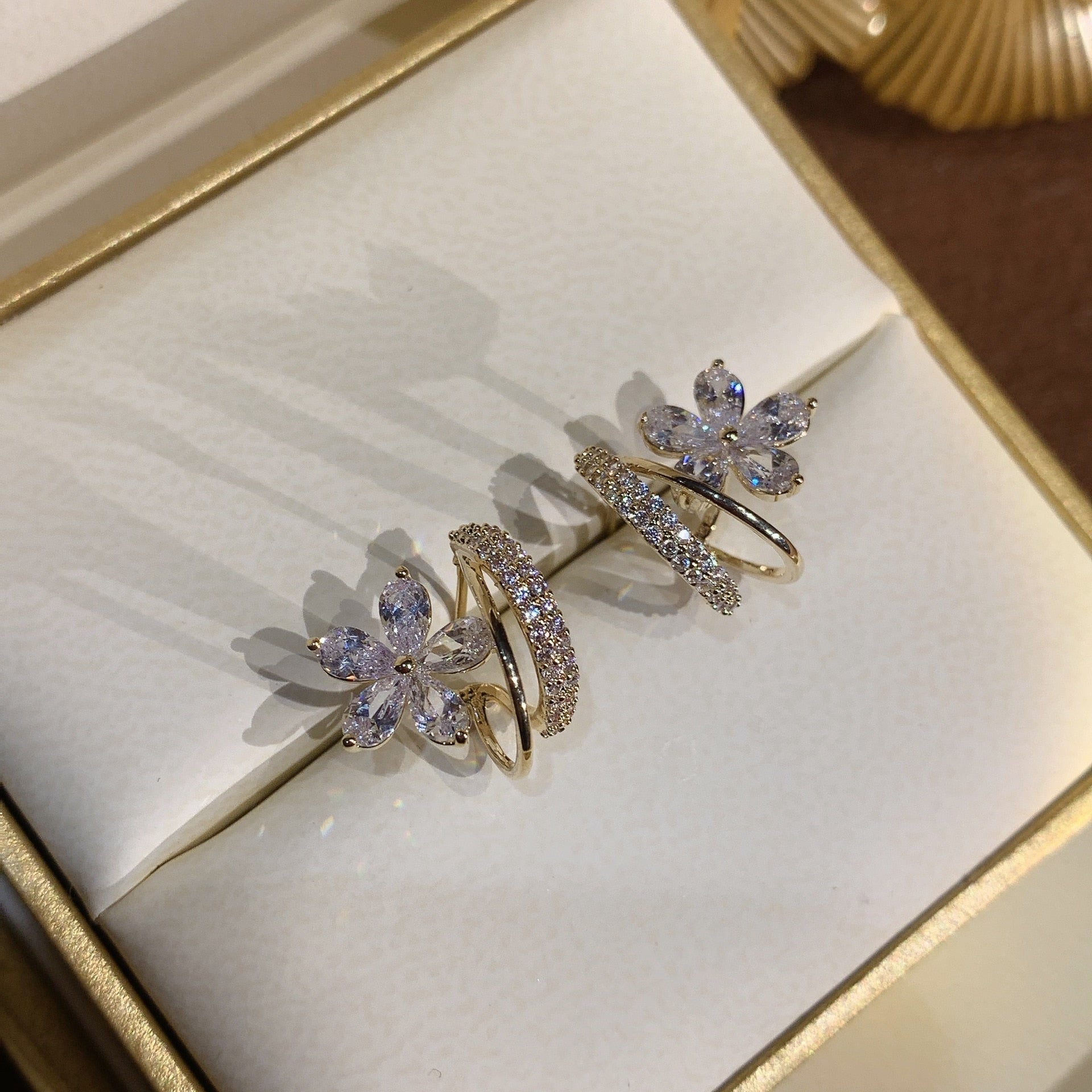 Floral Zirconia Earrings in Gold