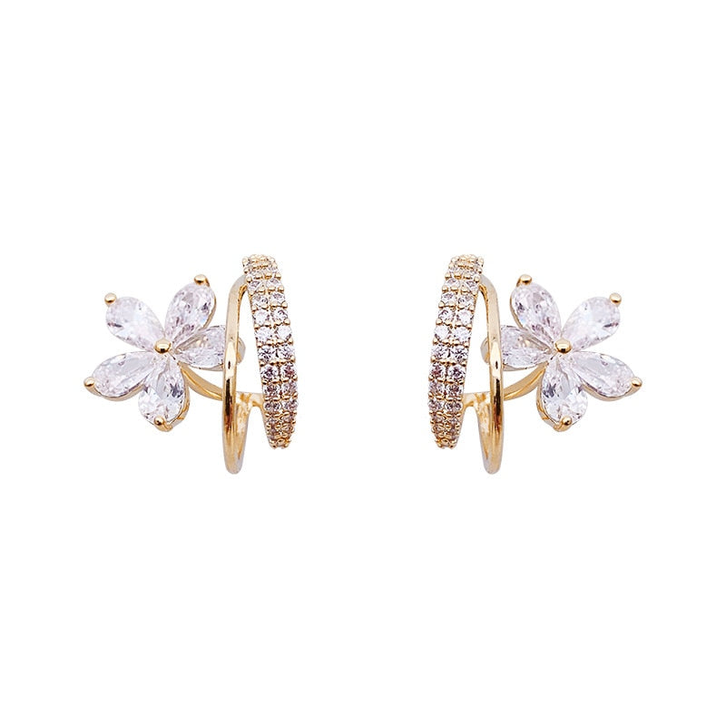 Floral Zirconia Earrings in Gold