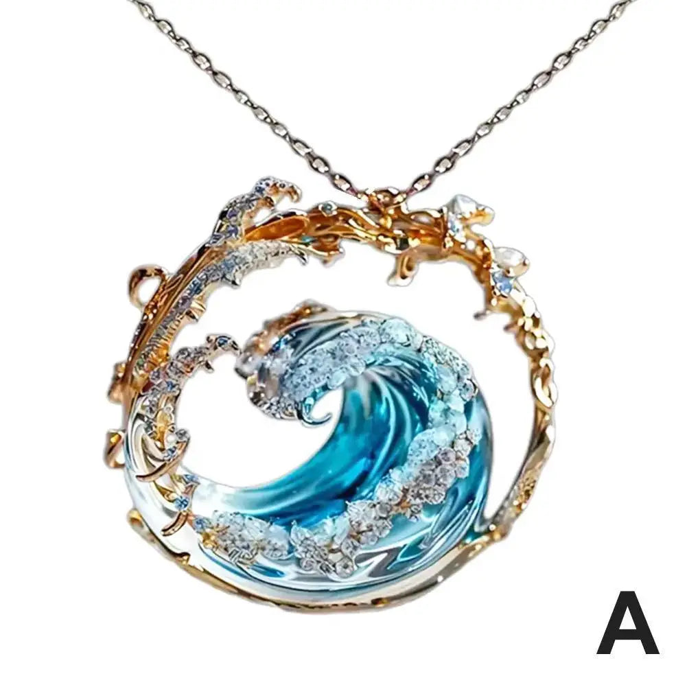 Ocean Oath Necklace, Earrings, Jewelry Set – Adjustable Sea Wave Necklace, Rings, Earrings, Summer Ocean-Themed Jewelry Bundle