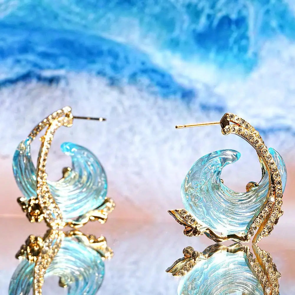 Ocean Oath Necklace, Earrings, Jewelry Set – Adjustable Sea Wave Necklace, Rings, Earrings, Summer Ocean-Themed Jewelry Bundle