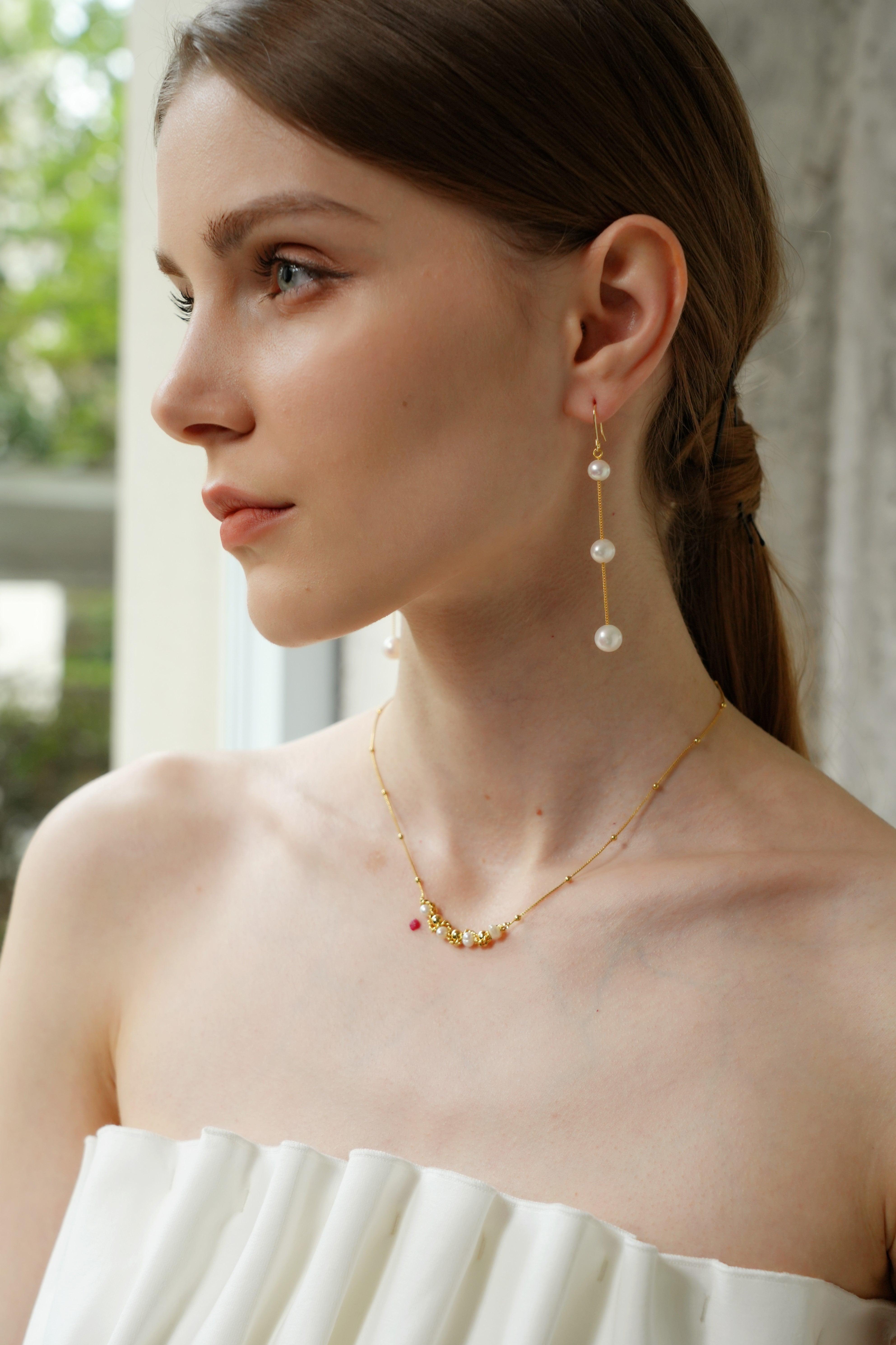 Tiered Pearl Drop Shoulder Duster Earrings