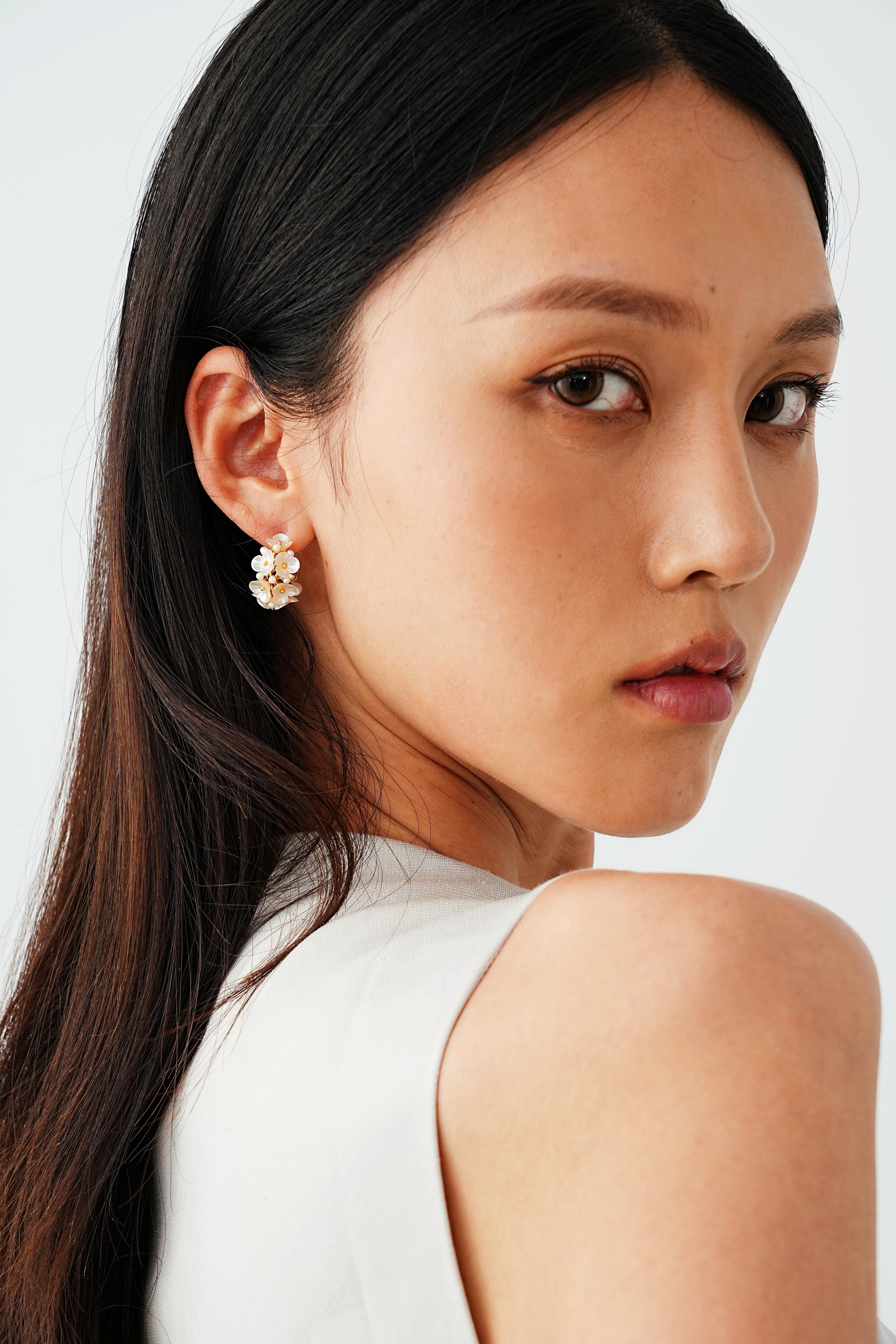 Celine Floral Pearl Hoop Earrings
